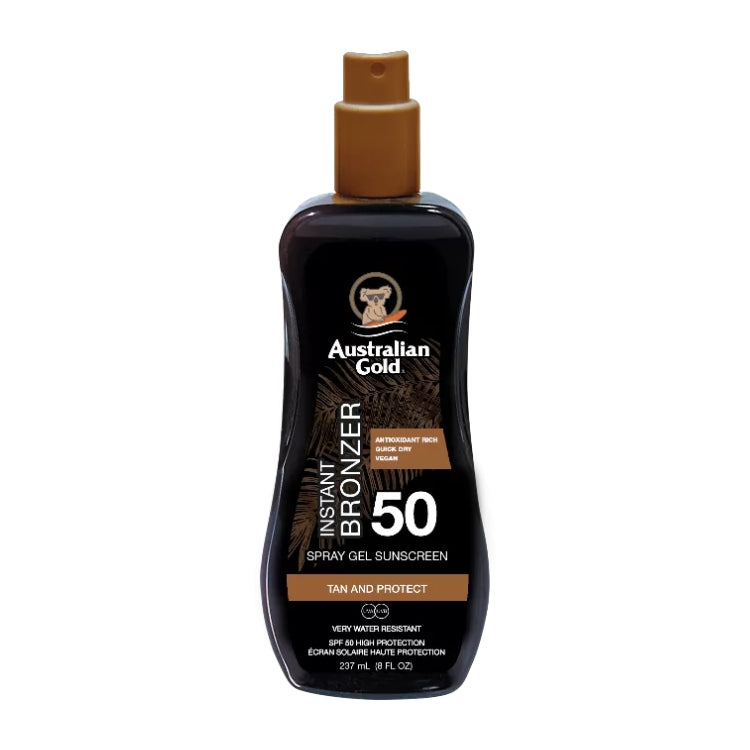 Australian Gold - Instant Bronzer - Spray Gel Sunscreen - Tan And Protect - Very Water Resistant