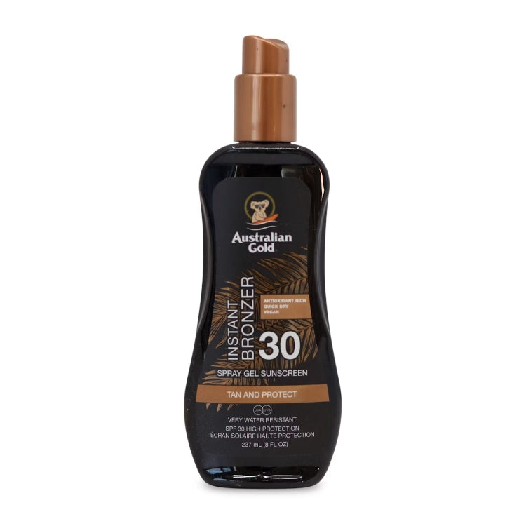 Australian Gold - Instant Bronzer - Spray Gel Sunscreen - Tan And Protect - Very Water Resistant