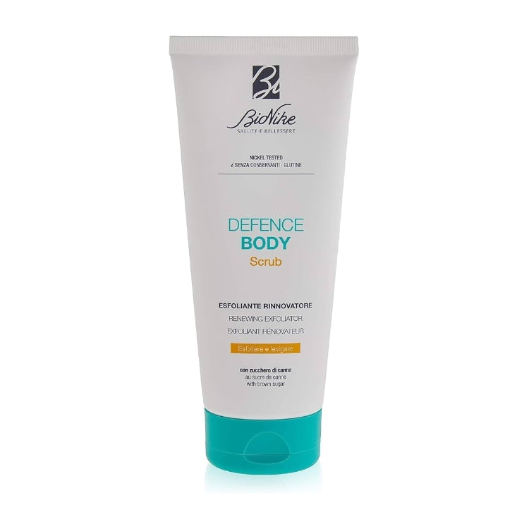 BioNike - Defence Body Scrub - Esfoliante Rinnovatore - Renewing Exfoliator - Leviga & Illumina - Con Zucchero di Canna