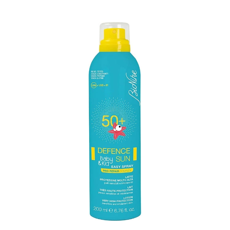 BioNike - Defence Sun - Baby & Kid - Easy Spray - Pro-Repair Complex - Latte Protezione Molto Alta SPF 50+ - Pelli Sensibili & Intolleranti
