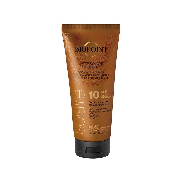 Biopoint - Solaire - Latte Solare Corpo - Con 5 Oli Cosmetici & Con Bacche Di Goji - Con Acceleratore Di Abbronzatura - Con DNA Defence Protezione Infrarossi - Senza Oli Minerali Coloranti Alcool - Nickel Tested