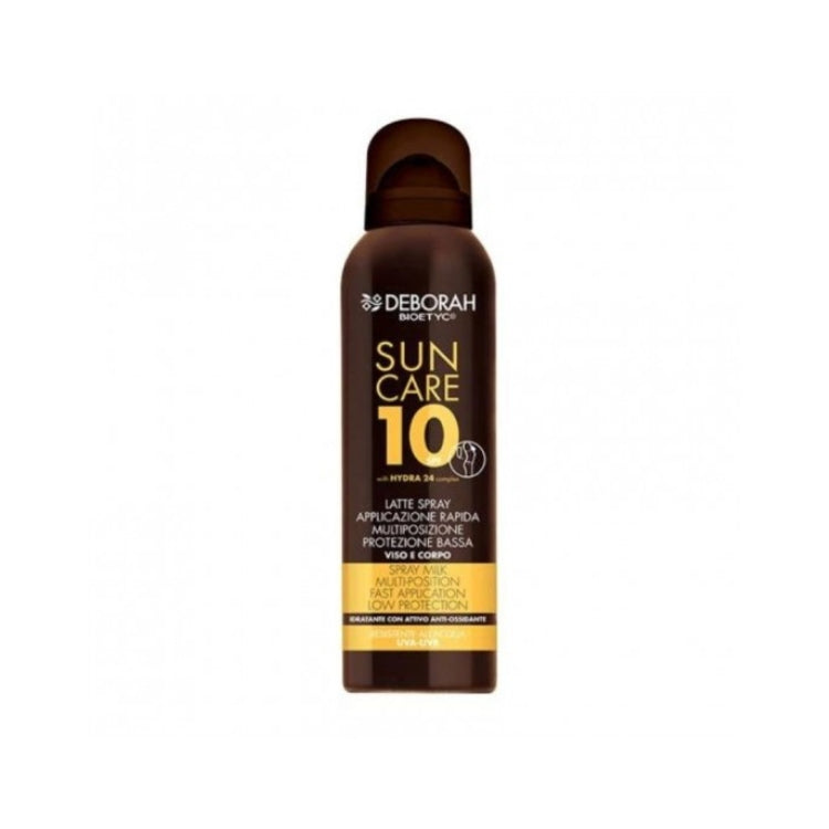 Deborah - Bioetyc - Sun Care 10 SPF With Hydra 24 Complex - Latte Spray Applicazione Rapida Multiposizione Protezione Bassa - Viso E Corpo - Spray Milk Multi-Position Fast Application Low Protection
