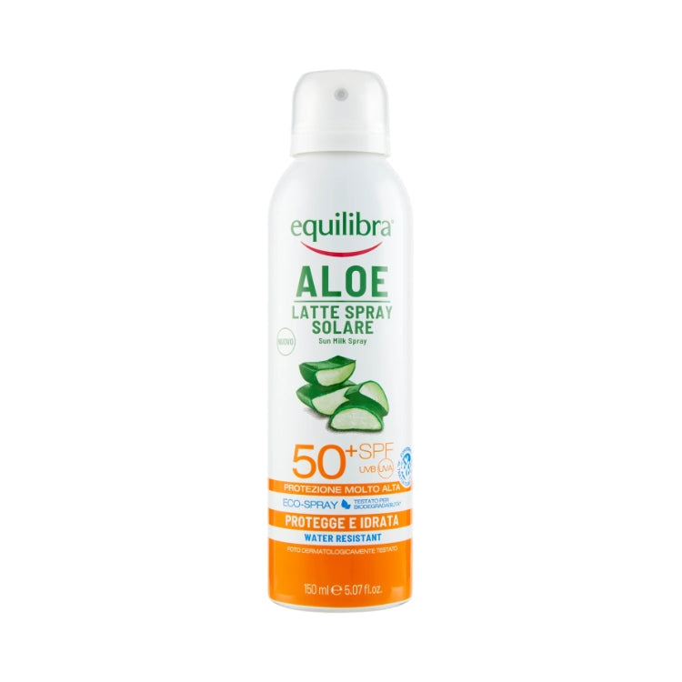 Equilibra - Aloe - Latte Spray Solare - Sun Milk Spray - Protegge & Idrata - Water Resistant - SPF 50+