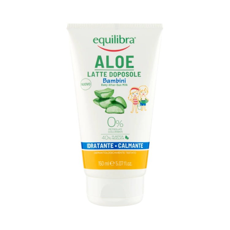 Equilibra - Aloe - Lattel Doposole Bambini - Baby After-Sun Milk - 0%Petrolati Coloranti  40% Plastica Riciclata - Idratante Calmante