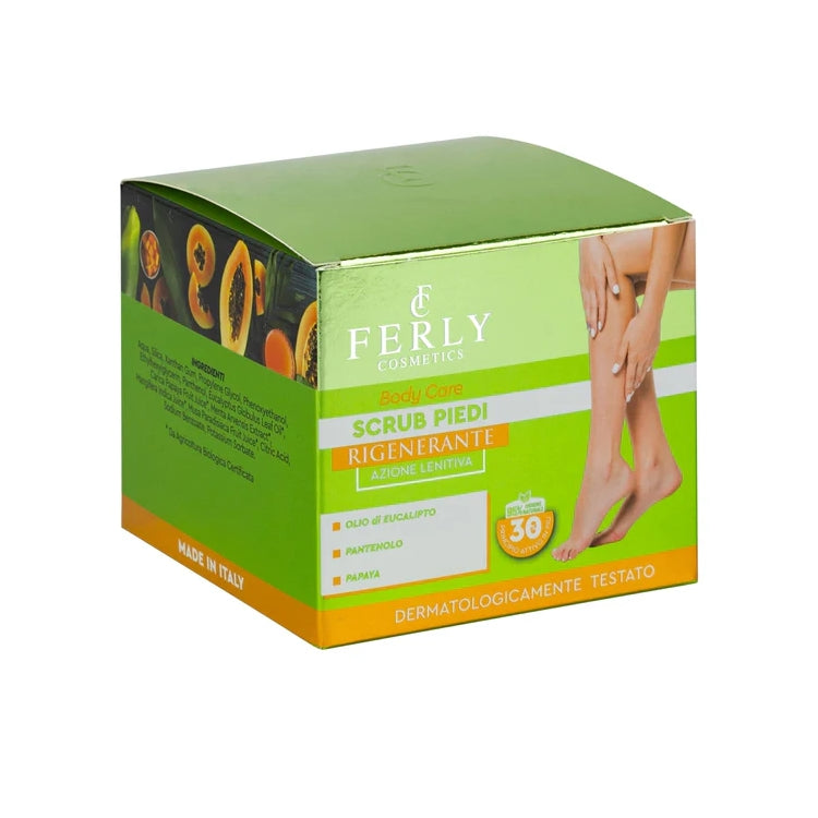 Ferly Cosmetics - Body Care - Scrub Piedi Rigenerante Azione Lenitiva - Olio Di Eucalipto Pantenolo Papaya - Dermatologicamente Testato