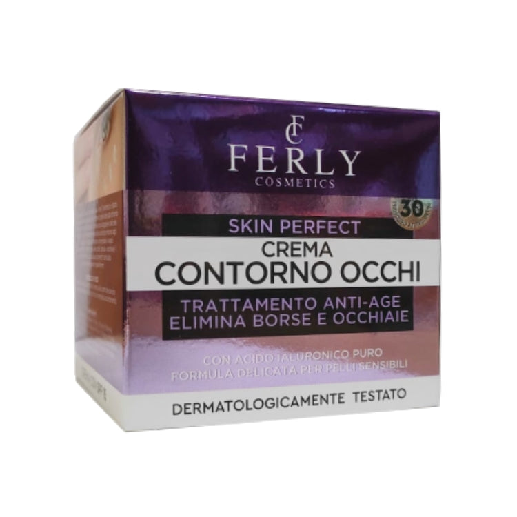 Ferly Cosmetics - Skin Perfect - Crema Contorno Occhi - Trattamento Anti-Age - Elimina Borse & Occhiaie - Con Acido Ialuronico Puro - Formula Delicata Per Pelli Sensibili - Dermatologicamente Testato - SPF 15