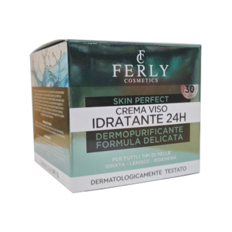 Ferly Cosmetics - Skin Perfect - Crema Viso Idratante 24H - Dermopurificante Formula Delicata - Per Tutti I Tipi Di Pelle - Idrata Lenisce Rigenera - Dermatologicamente Testato - SPF 15