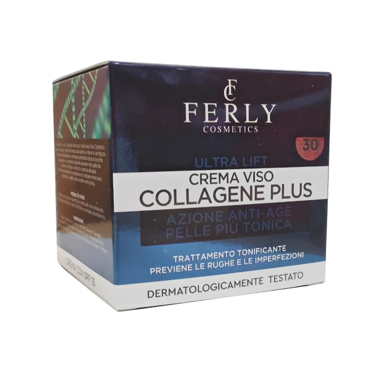 Ferly Cosmetics - Ultra Lift - Crema Viso Collagene Plus - Azione Anti-Age - Pelle Più Tonica - Trattamento Tonificante - Previene Le Rughe & Le Imperfezioni - Dermatologicamente Testato - SPF 15