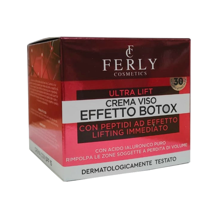Ferly Cosmetics - Ultra Lift - Crema Viso Effetto Botox - Con Peptidi Ad Effetto Lifting Immediato - Con Acido Ialuronico Puro - Rimpolpa Le Zone Soggette A Perdita Di Volume - Dermatologicamente Testato - SPF 15