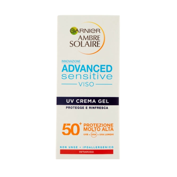 Garnier - Ambre Solaire - Advanced Sensitive Viso - UV Crema Gel - Protegge & Rinfresca - IP 50+ - Protezione Molto Alta