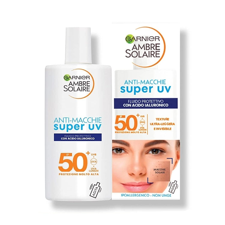 Garnier - Ambre Solaire - Anti-Macchie Super UV - Fluido Protettivo Con Acido Ialuronico - IP 50+ - Protezione Molto Alta