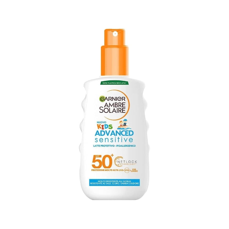 Garnier - Ambre Solaire - Kids Advanced Sensitive - Solare Protettivo-Ipoallergenico - SPF 50+ - Protezione Molto Alta