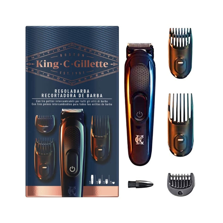 Gillette - King C Gillette - Regolabarba - Recortadora De Barba - Con Tre Pettinini Intercambiabili Per Tutti Gli Stili Da Barba