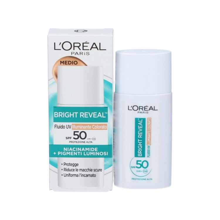 L'Oréal Paris - Bright Reveal - Fluido UV Illuminante Colorato - Niacinamide + Pigmenti Luminosi - SPF 50