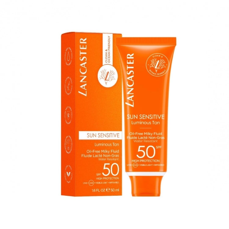 Lancaster - Sun Sensitive - Luminous Tan - Oil-Free Milky Fluid - Fluide Lacté Non-Gras - Water Resistant - SPF 50