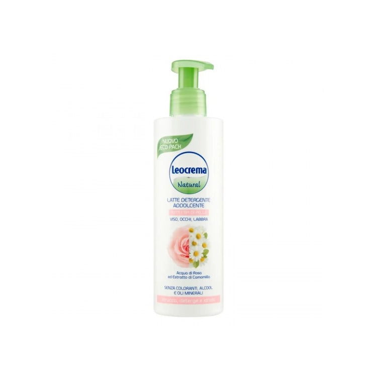 Leocrema - Natural - Latte Detergente Addolcente - Tutti i Tipi Di Pelle - Viso-Occhi-Labbra - Acqua Di Rosa Ed Estratto Di Camomille