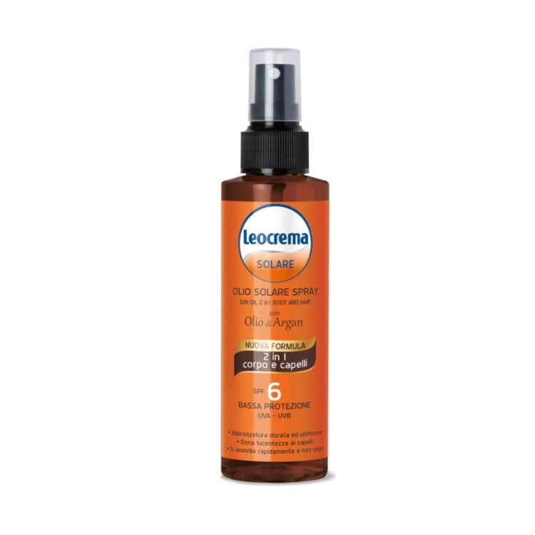Leocrema - Solare - Olio Solare Spray - Body And Hair - Con Olio Di Argan - SPF 6