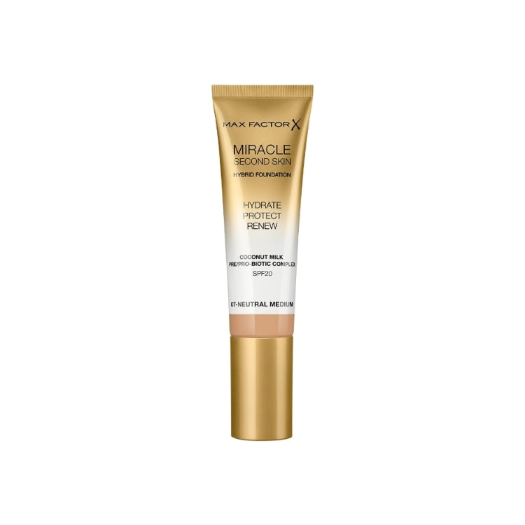 Max Factor X - Miracle Second Skin - Hybrid Foundation - Hydrate Protect Renew - Coconut Milk Pre/Pro-Biotic Complex - SPF 20