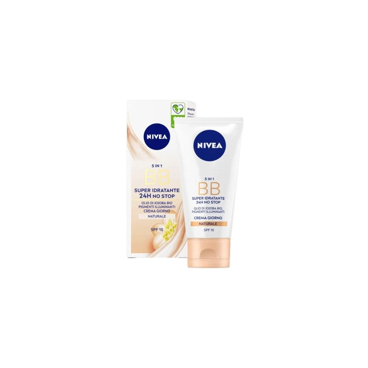 Nivea - 5 In 1 BB - Super Idratante 24H No Stop - Olio di Jojoba Bio - Pigmenti Illuminanti - Crema Giorno - SPF 15