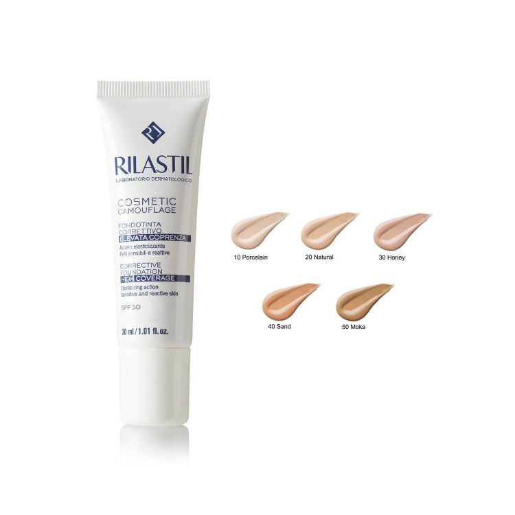 Rilastil - Cosmetic Camouflage - Fondotinta Correttivo - Elevata Coprenza - Azione Elasticizzante - Pelli Sensibili & Reattive - Corrective Foundation - High Coverage - SPF 30
