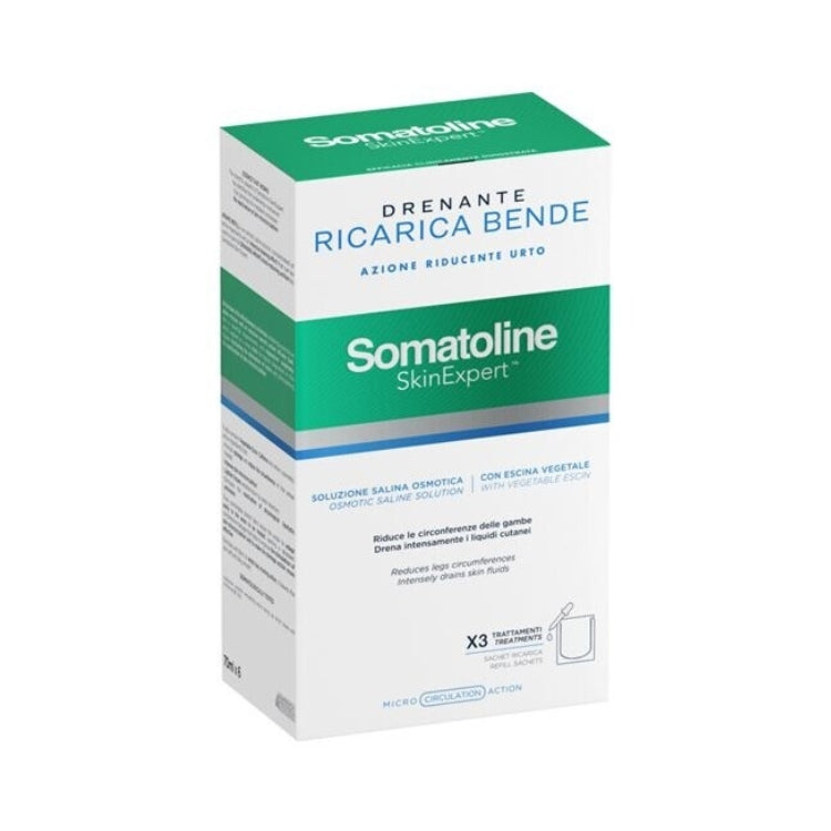 Somatoline Cosmetic - Skin Expert - Drenante Draining - Ricarica Bende - Wraps Refill - Azione Riducente Urto - Shock Reducing Action - Soluzione Salina Osmotica - Osmotic Saline Solution