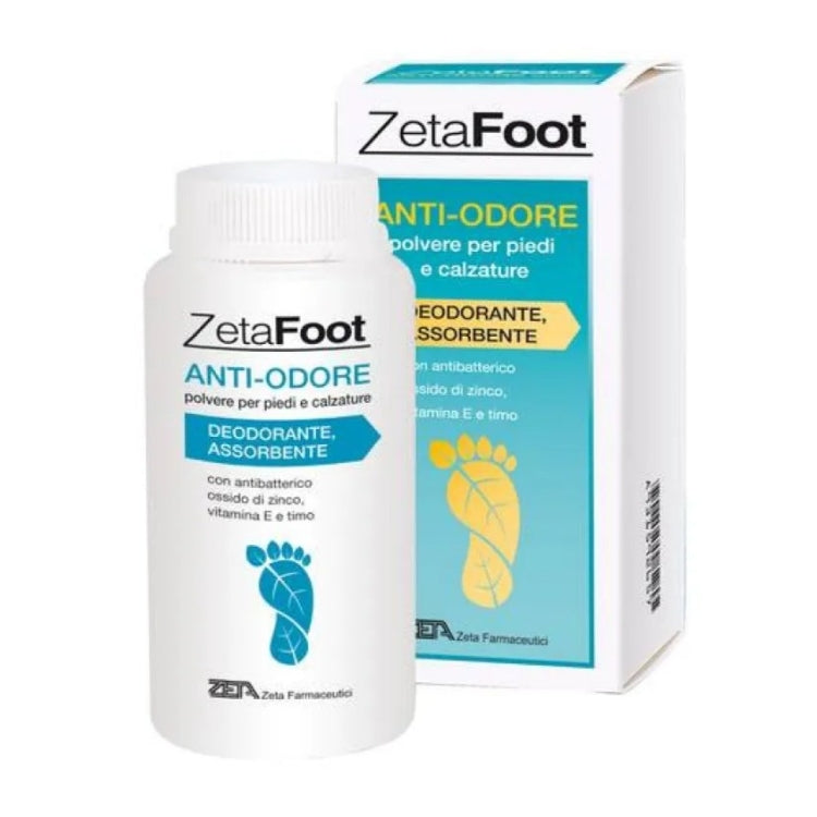 Zeta Farmaceutici - Zeta Foot - Anti-Odore - Polvere Per I Piedi & Calzature - Deodorante Assorbente - Con Antibatterico - Ossido Di Zinco Vitamina E & Timo